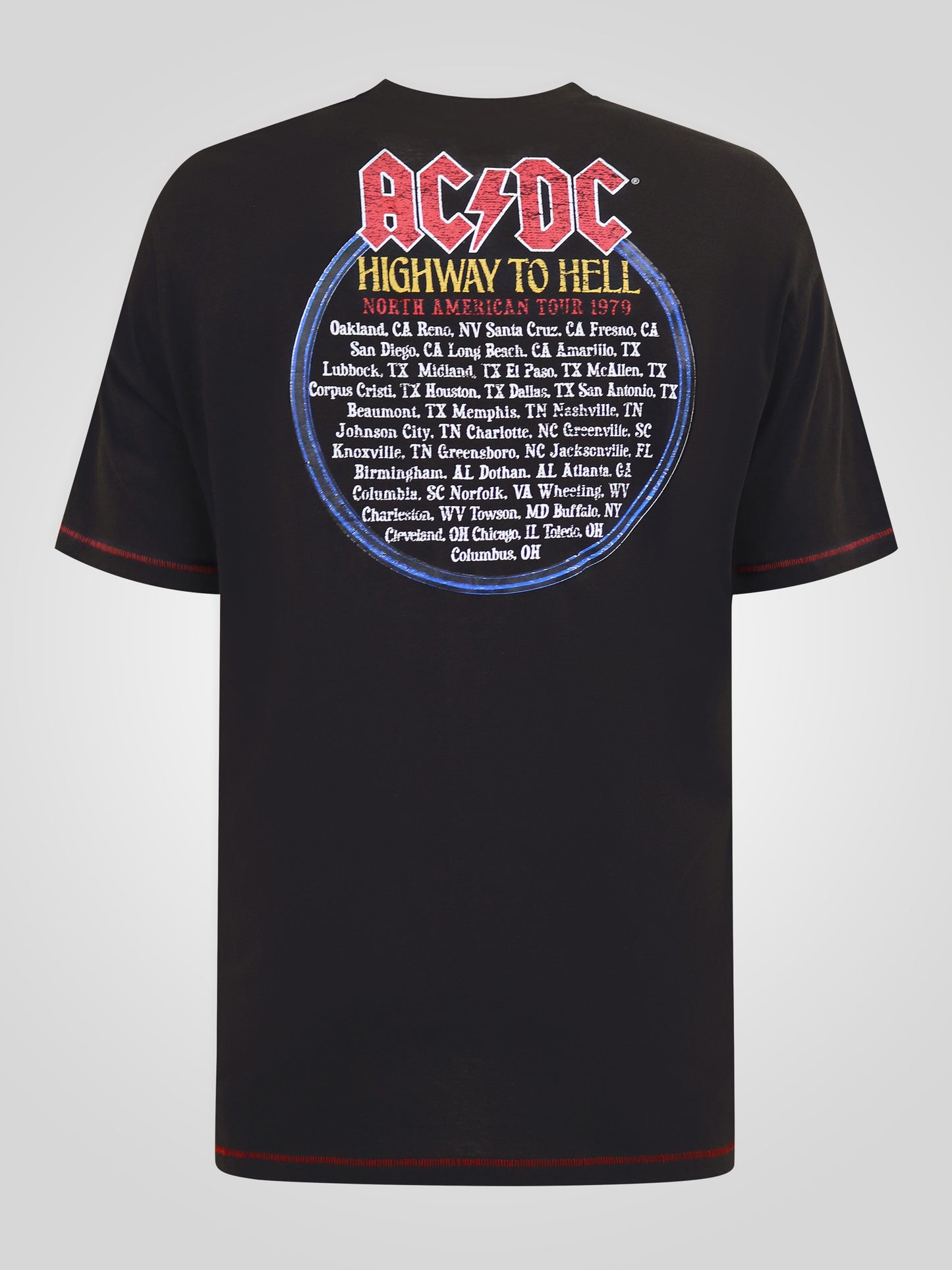 HUGH -D555 Washed Black Official Licensed ACDC Highway To Hell Printed Crew Neck T-Shirt