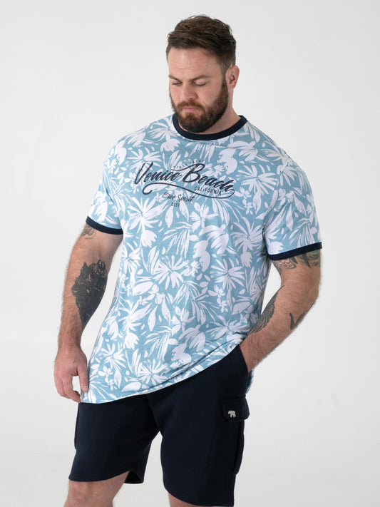 SHOREHAM -D555 Blue AO Printed Venice Beach Crew Neck T-Shirt