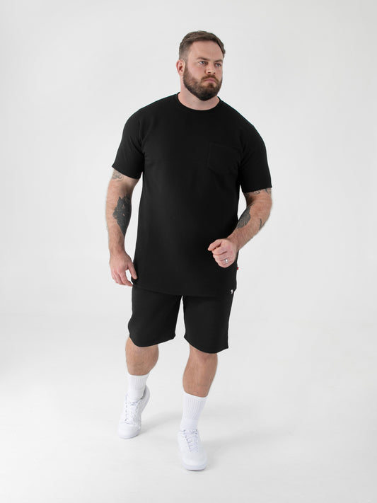 CHATTAN -D555 Black Stretch Jacquard Crew Neck T-Shirt