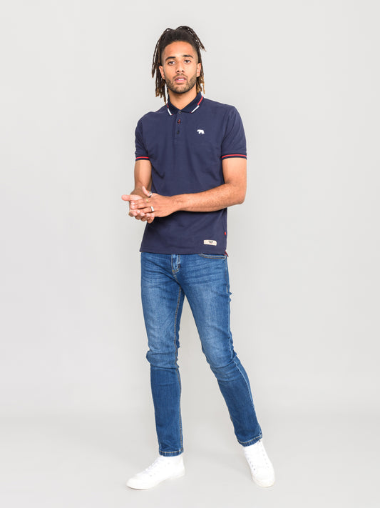SLOANE -D555 Navy Blue Pique Polo Shirt with Chest Embroidery