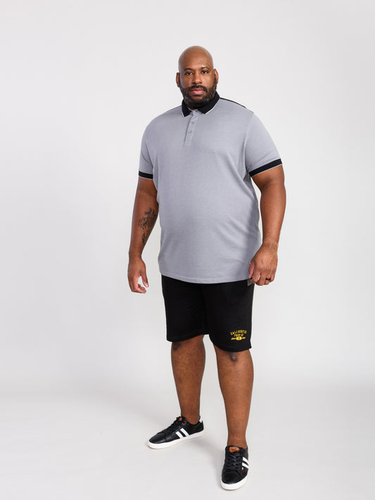 PRINSTEAD -D555 Grey/Black Pique Polo Shirt with Ribbed Collar and Cuff