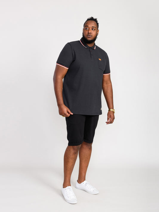 KIRBY -D555 Black Pique Polo with Two Colour Tipping and Patch Pocket
