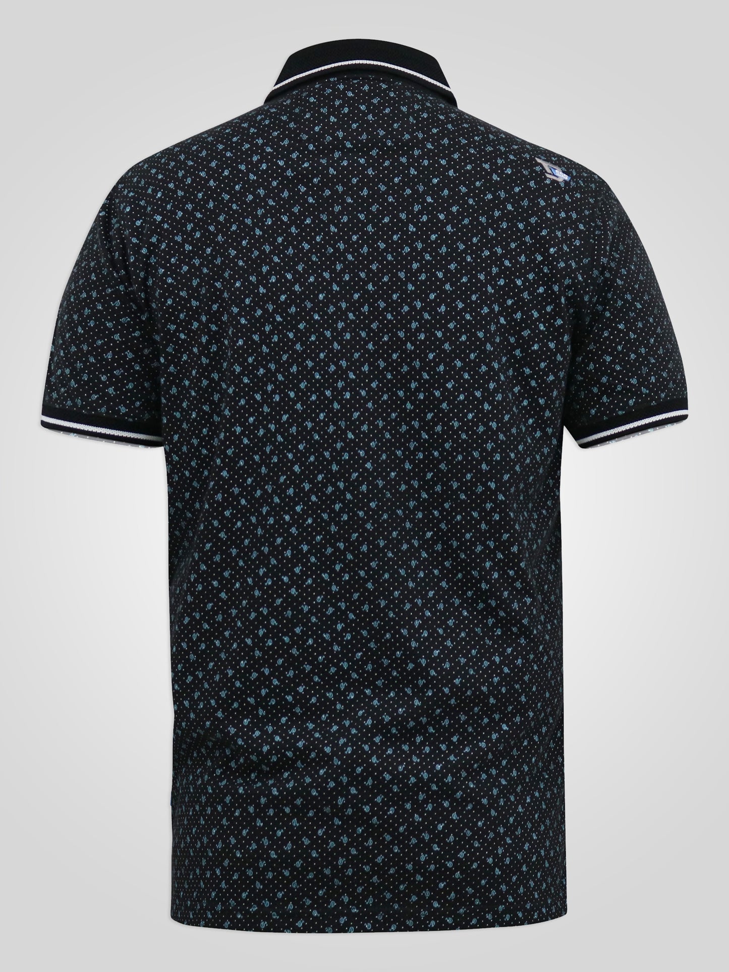 WILSON -D555 Black All Over Print Polo Shirt with Jacquard Collar