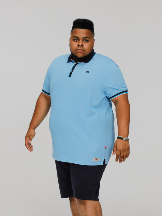 BAYTON 1 -D555 Sky Blue Fine Stripe Jersey Polo with Ribbed Collar and Cuffs