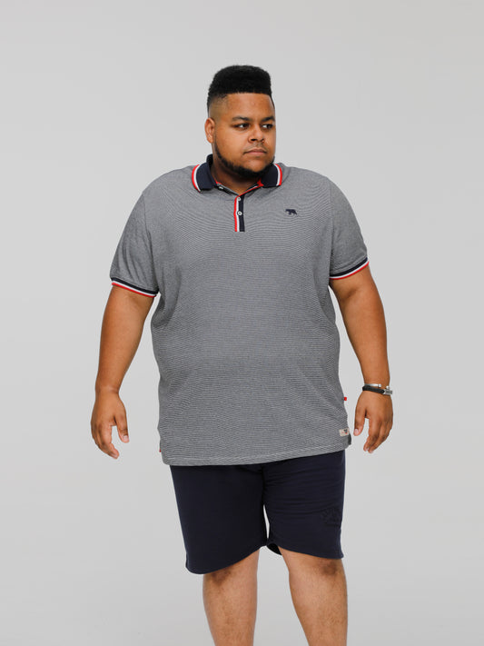 BAYTON 2 -D555 Grey Fine Stripe Jersey Polo with Ribbed Collar Cuffs and Placket