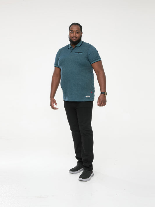 TROY 2 -D555 Teal Blue Textured Polo Shirt with Jacquard Collar