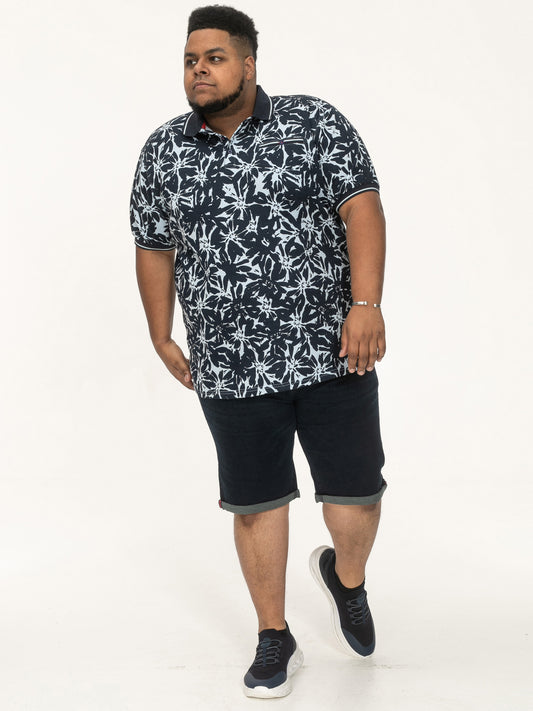 HALIFAX -D555 Blue All Over Hawaiian Print Short Sleeve Polo
