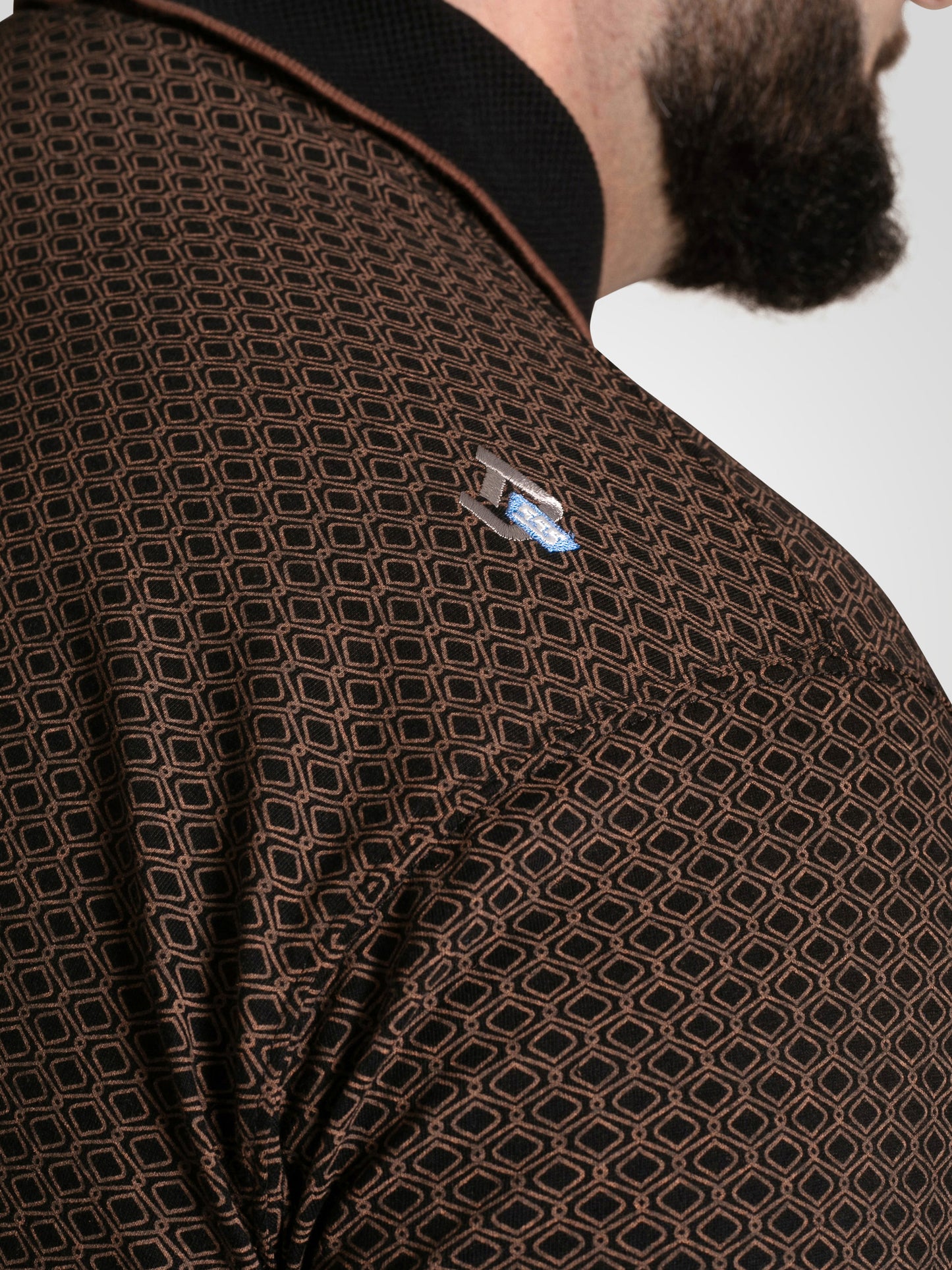 WORKSOP -D555 Black All Over Print Polo with Jacquard Collar Pocket and Cuffs