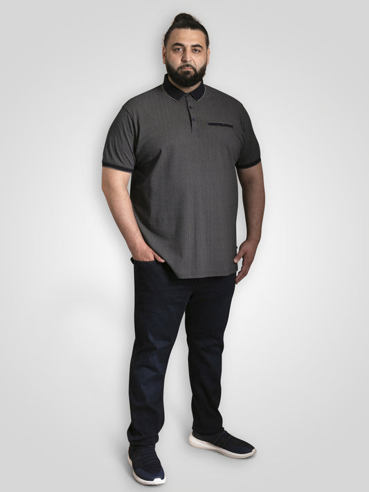 SCARBOROUGH -D555 Navy Blue Navy All Over Print Polo with Jacquard Collar Pocket