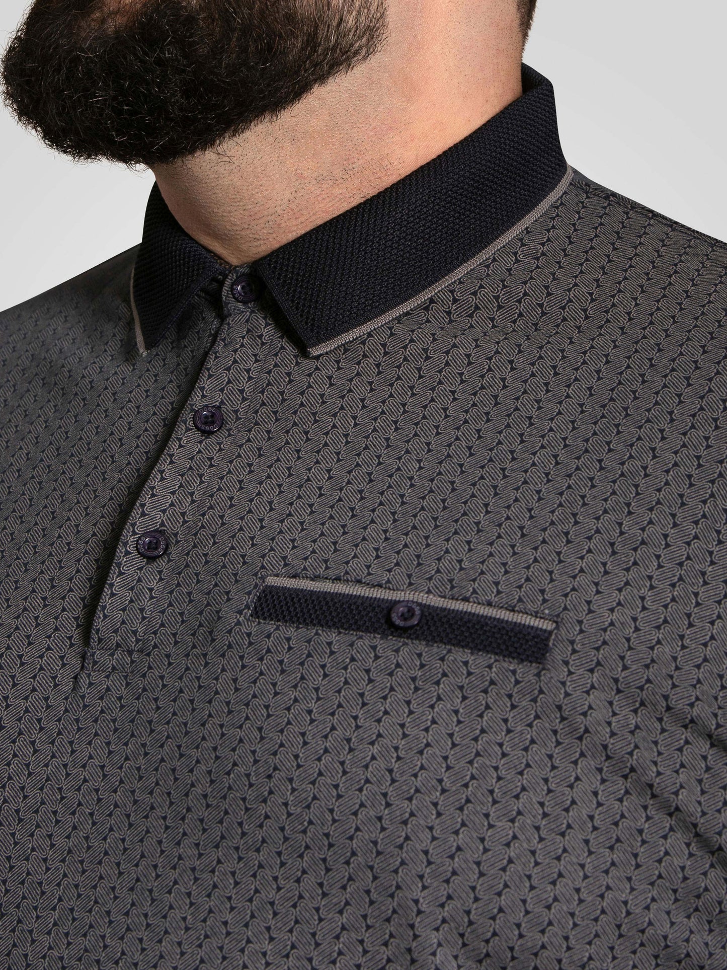 SCARBOROUGH -D555 Navy Blue Navy All Over Print Polo with Jacquard Collar Pocket