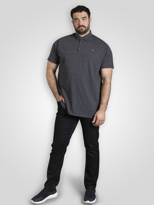 SCUNTHORPE -D555 Navy Blue Feeder Stripe Jersey Polo with Bear Embroidery