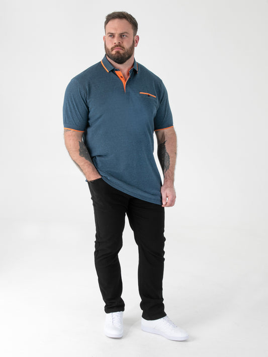 HARVEY 3 -D555 Teal Green Jacquard Collar and Cuffs Pique Polo with Pocket
