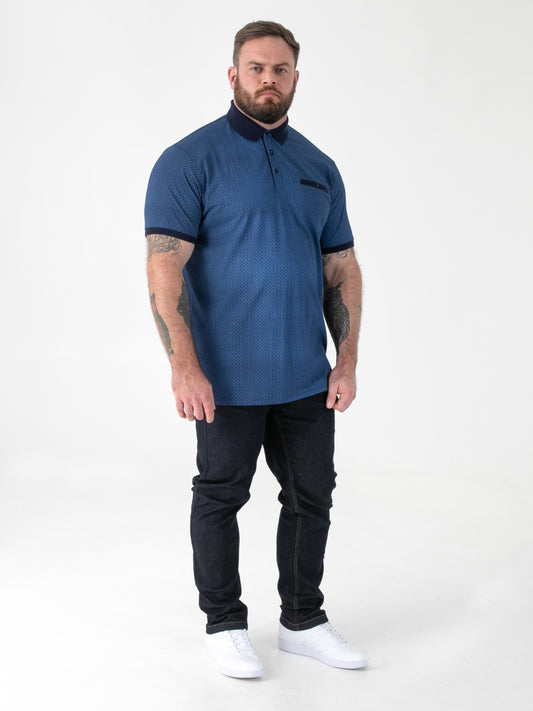 MURRAY -D555 Blue AO Printed Polo with Jacquard Collar and Cuff and Pocket