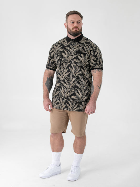 PALMER -D555 Black AO Printed Polo with Jacquard Collar and Cuff and Pocket