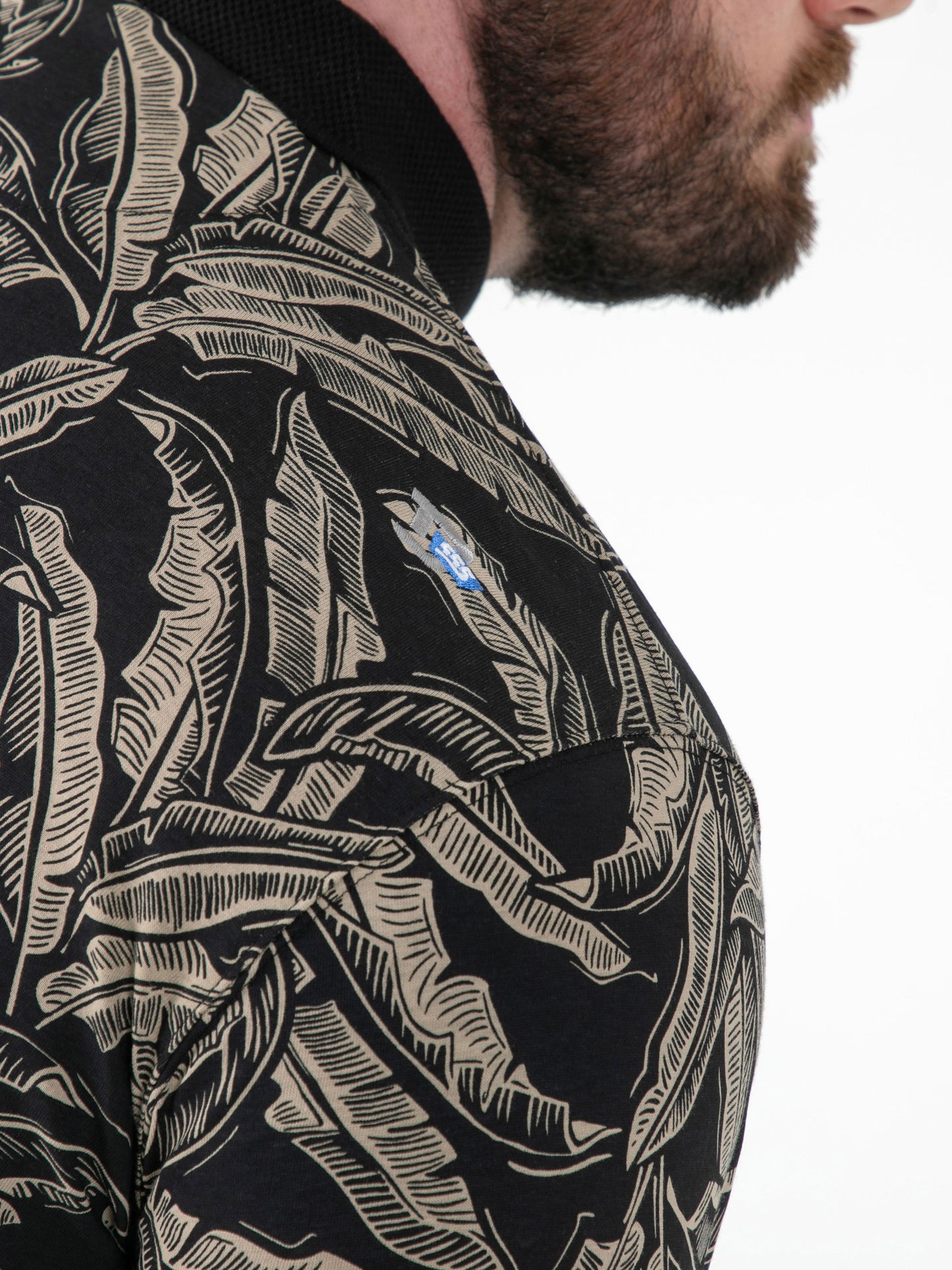 PALMER -D555 Black AO Printed Polo with Jacquard Collar and Cuff and Pocket