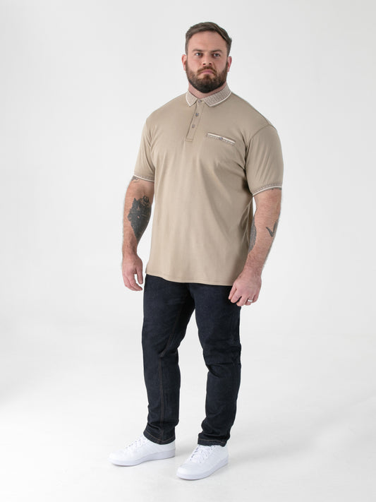 BARRETT 1 -D555 Stone Interlock Polo with Jacquard Collar and Chest Pocket