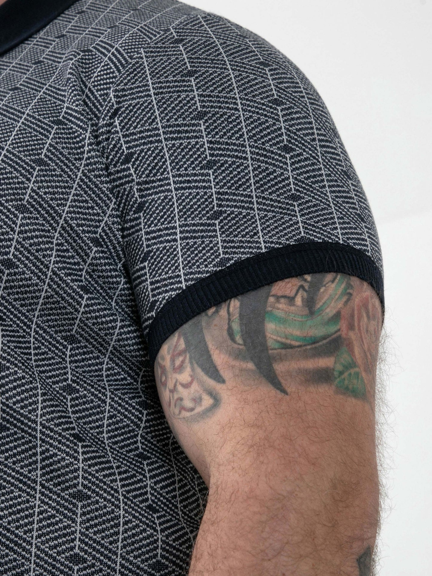 PERRY -D555 Navy Blue Jacquard Knitted Polo with Quarter Neck Zip