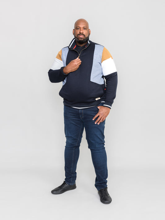 KENINGTON -D555 Navy Blue Cut and Sew Half Zipper Sweatshirt