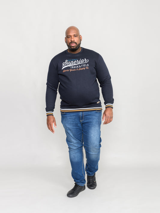 MARLOW -D555 Navy Blue Superior Track and Field Printed Crew Neck Sweatshirt