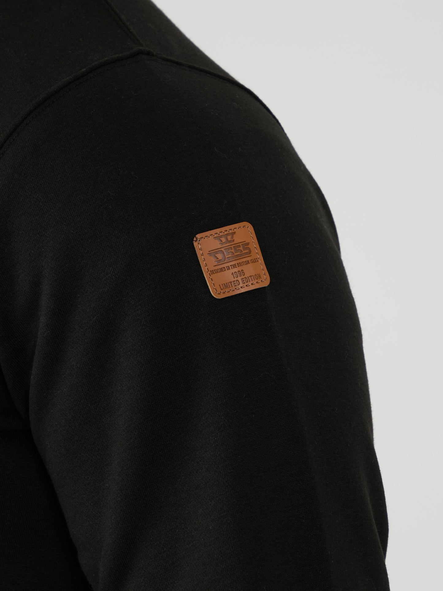 JOHNSON 1 -D555 Black Zip Through Sweatshirt In Fleece with Chest Embroidery