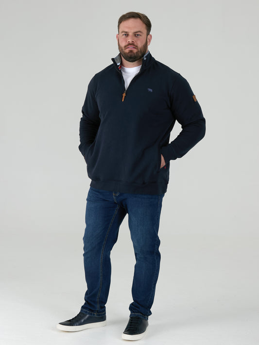 RUSSEL 2 -D555 Navy Blue 1/4 Zip Sweatshirt In Fleece with Chest Embroidery