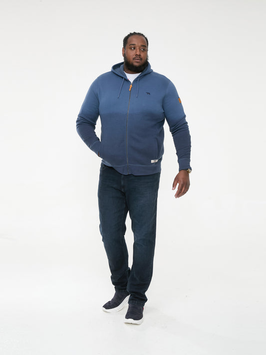 HULK -D555 Blue Dip Dye Full Zip Hoody with Chest Embroidery