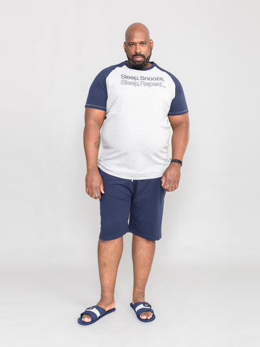 JERVIS 1 -D555 Grey Marl/Navy Blue Raglan T-Shirt and Shorts Loungewear Set