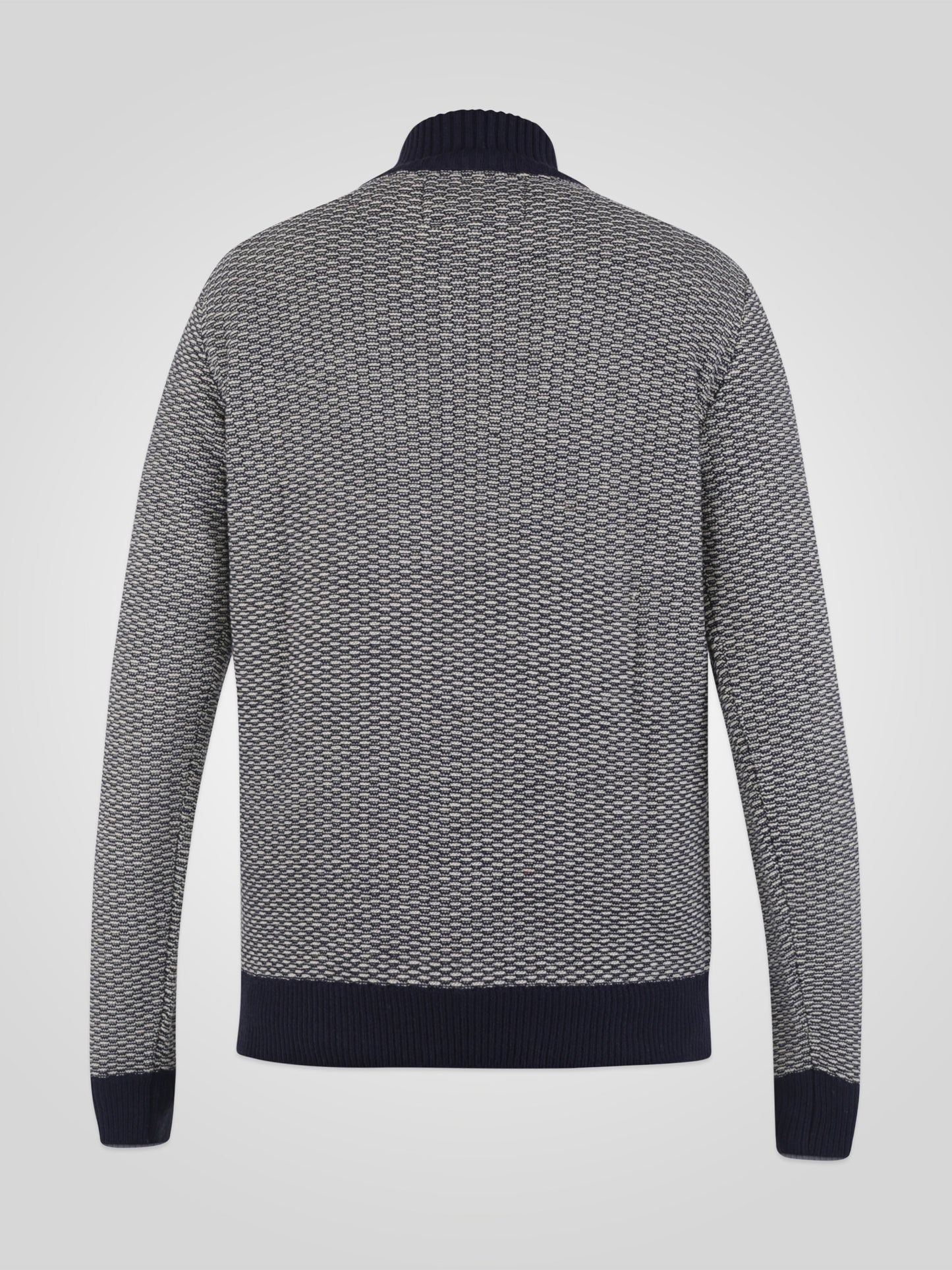 WARMINSTER -D555 Navy/Ecru Jacquard Fashion Knit Funnel Neck Zipper Jumper