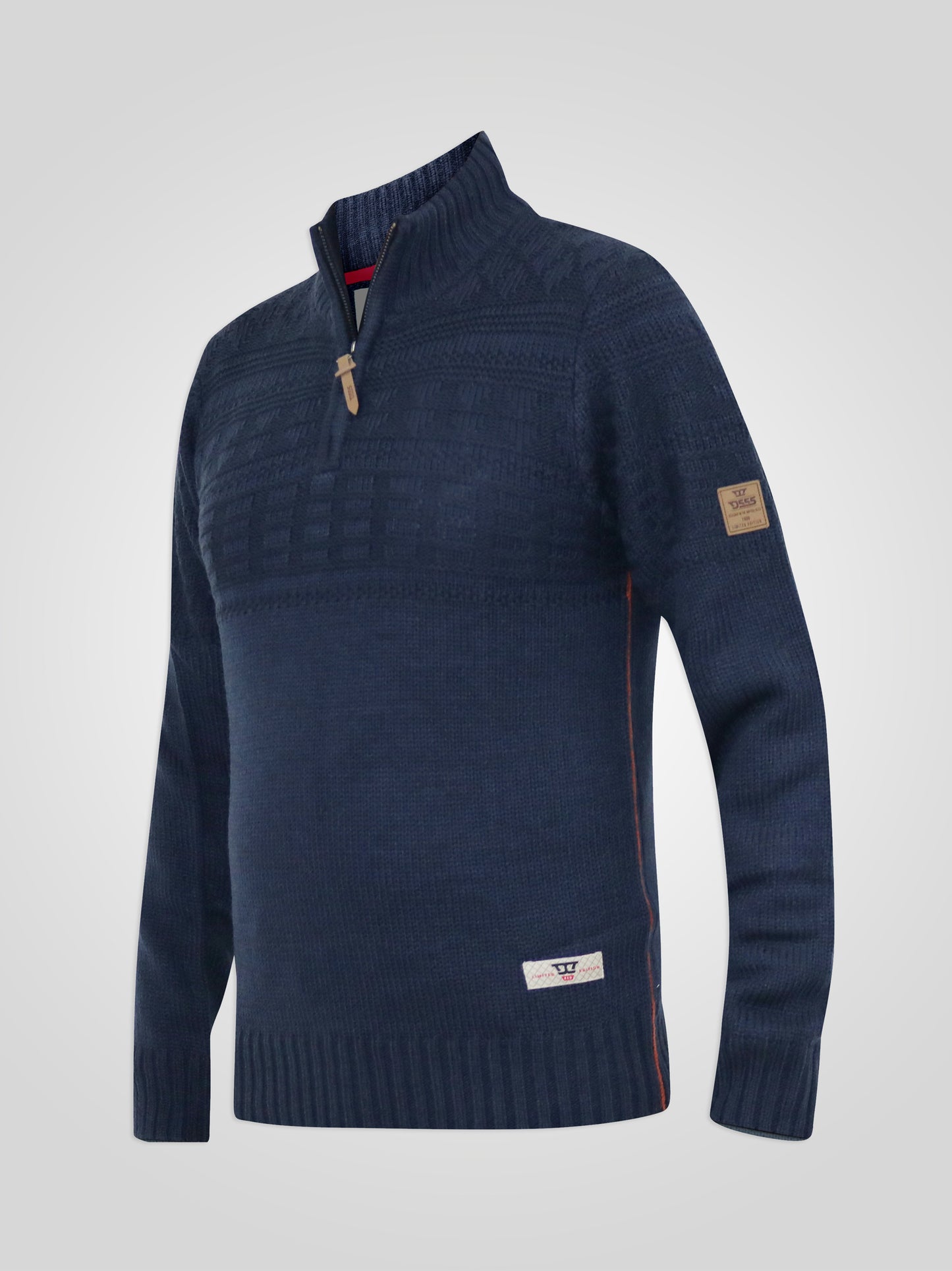 YATES -D555 Navy Blue 1/4 Zip Neck Jacquard Knitted Jumper