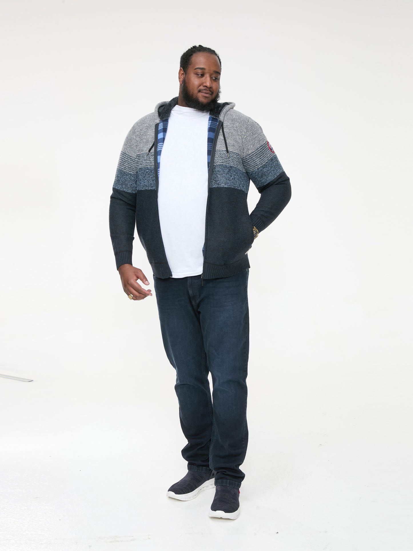 LANGAR -D555 Navy Blue Bonded Knitted Hoody