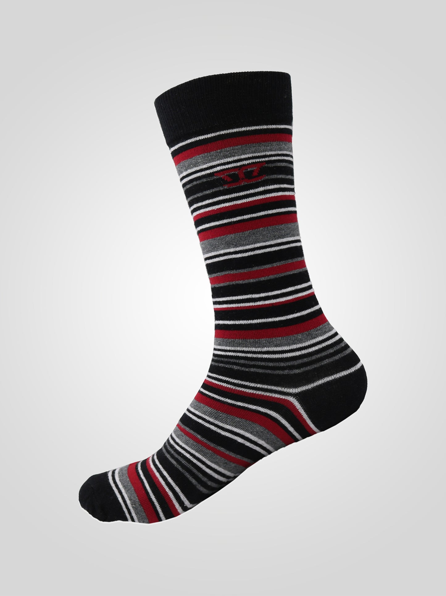 ROXTON -D555 Blue/Orange/Red Cotton Rich Luxury Stripe Socks 3 Pair Pack