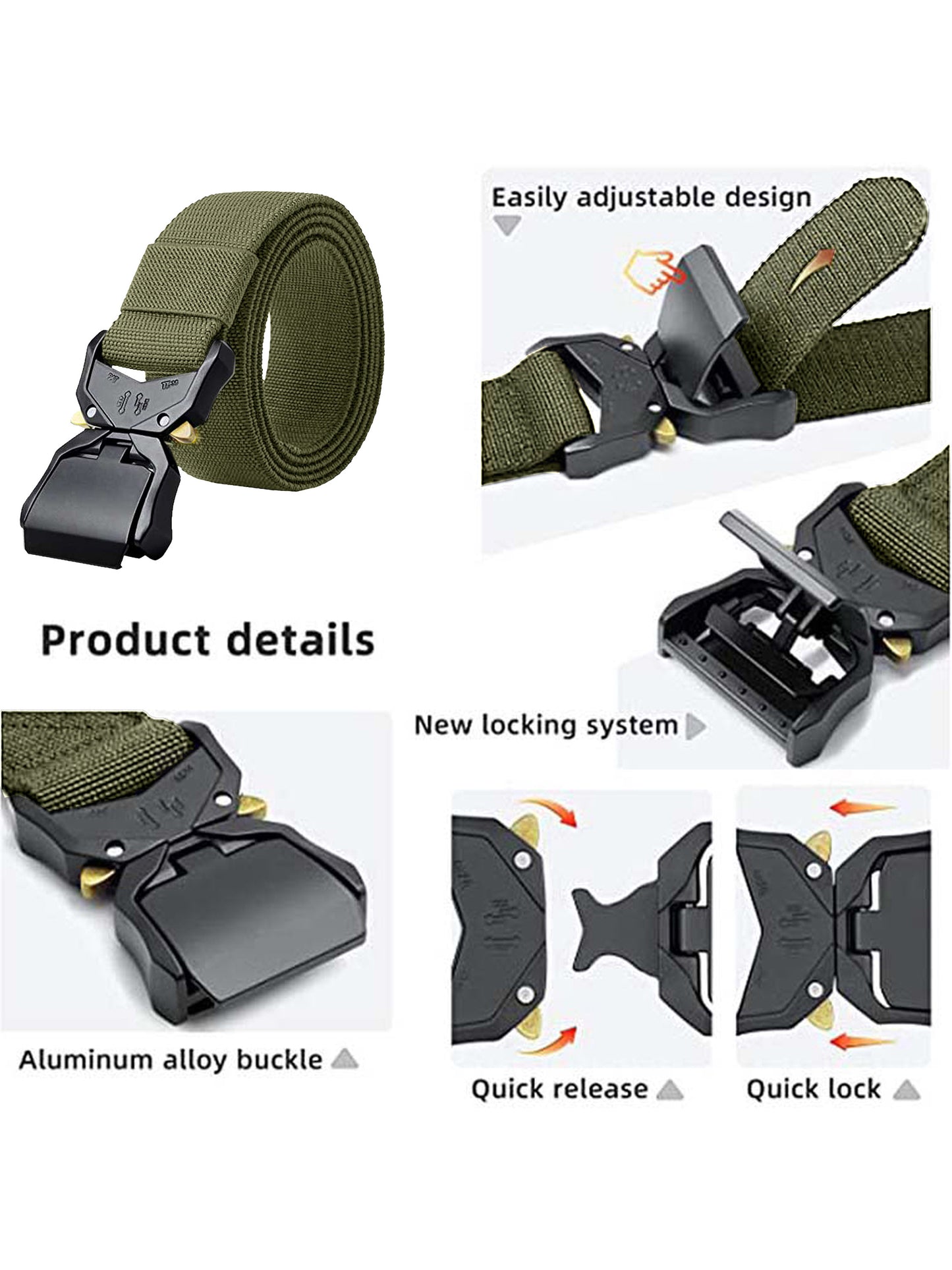 DALE 2 -D555 Khaki Green Heavy Duty Quick Release Buckle Tactical Stretch Belt