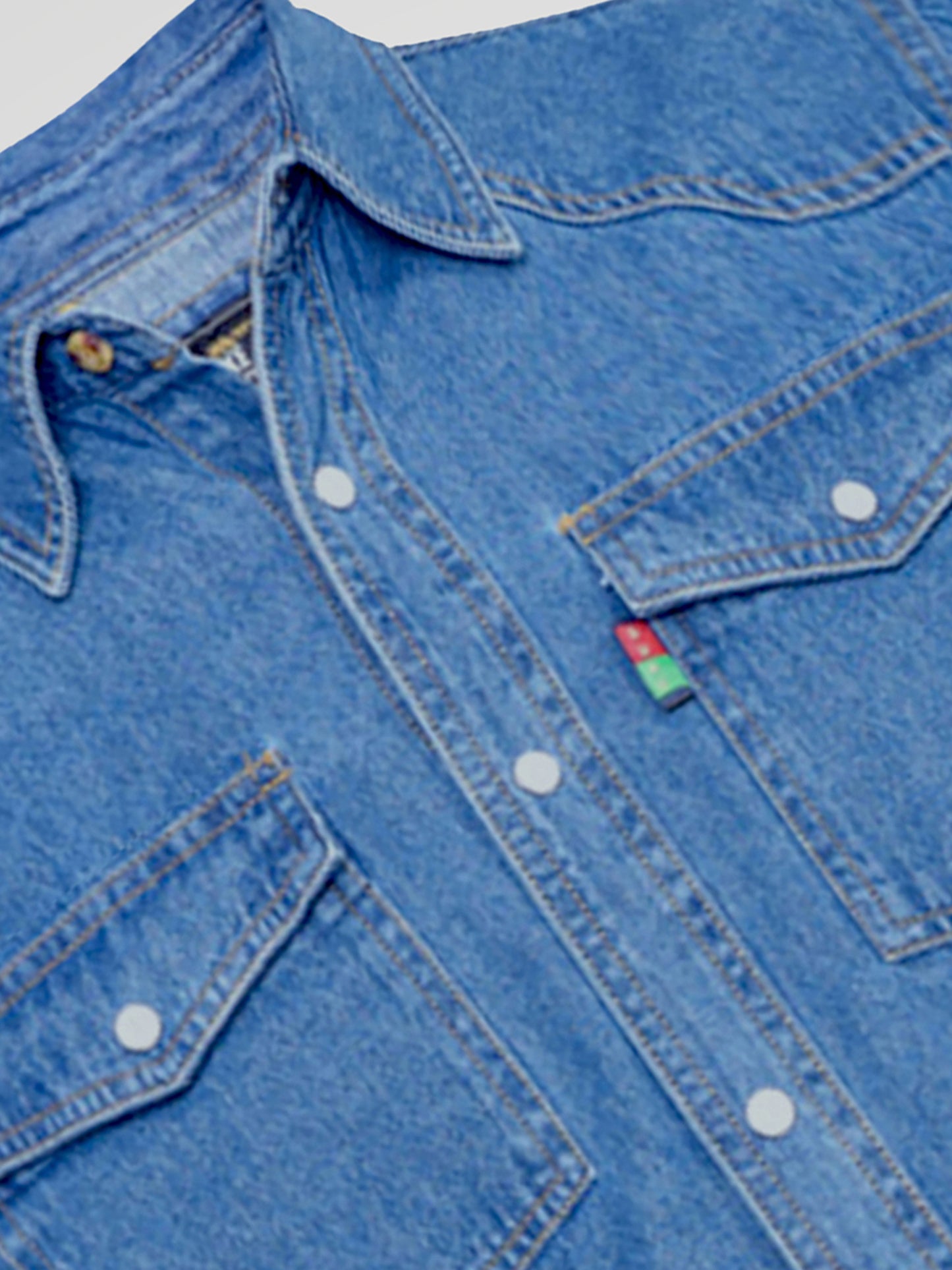WESTERN -DUKE Blue Stonewash Western Style Long Sleeve Snap Fastening Denim Shirt