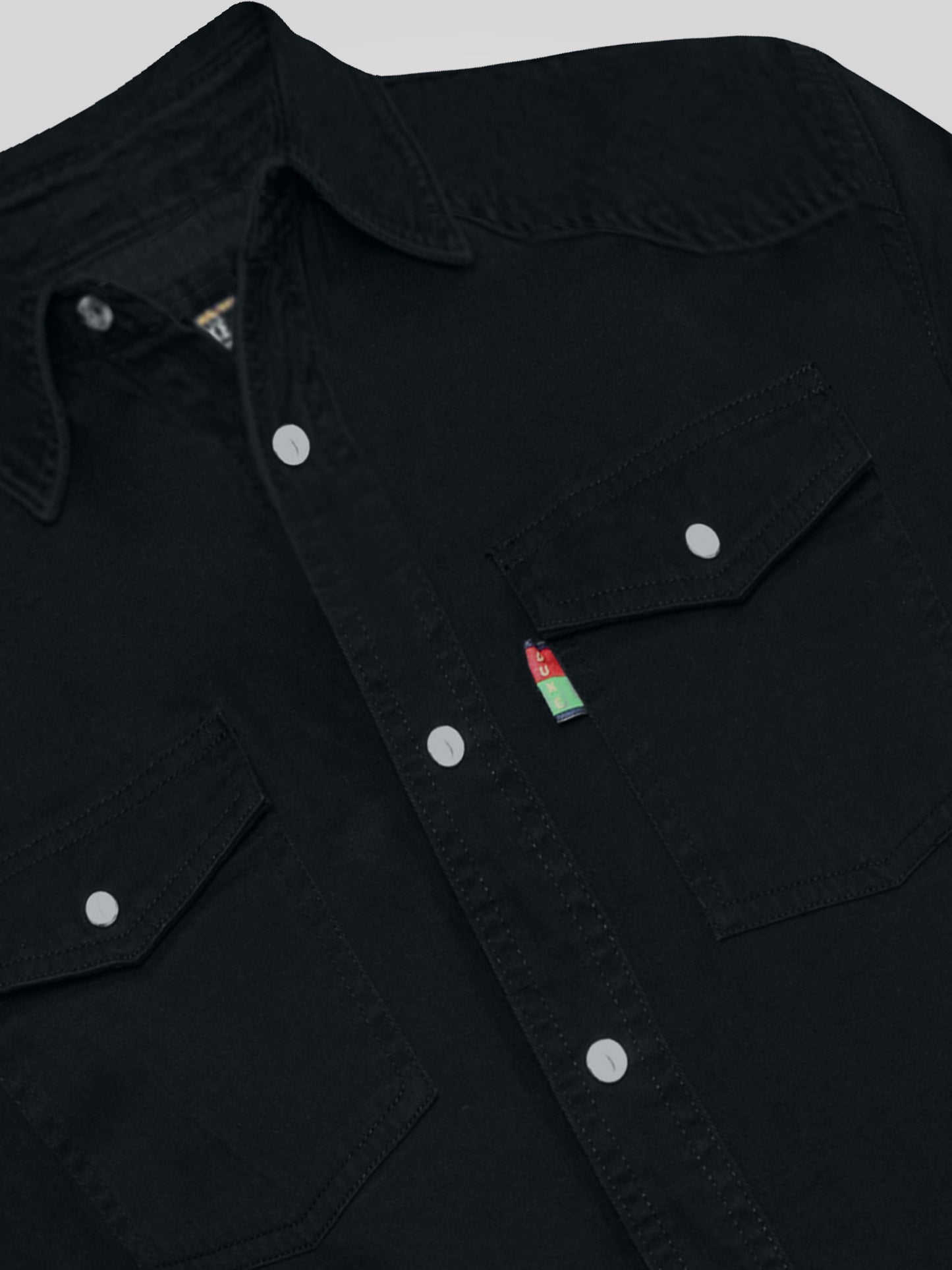 WESTERN -DUKE Black Western Style Long Sleeve Denim Shirt with Snap Fastening
