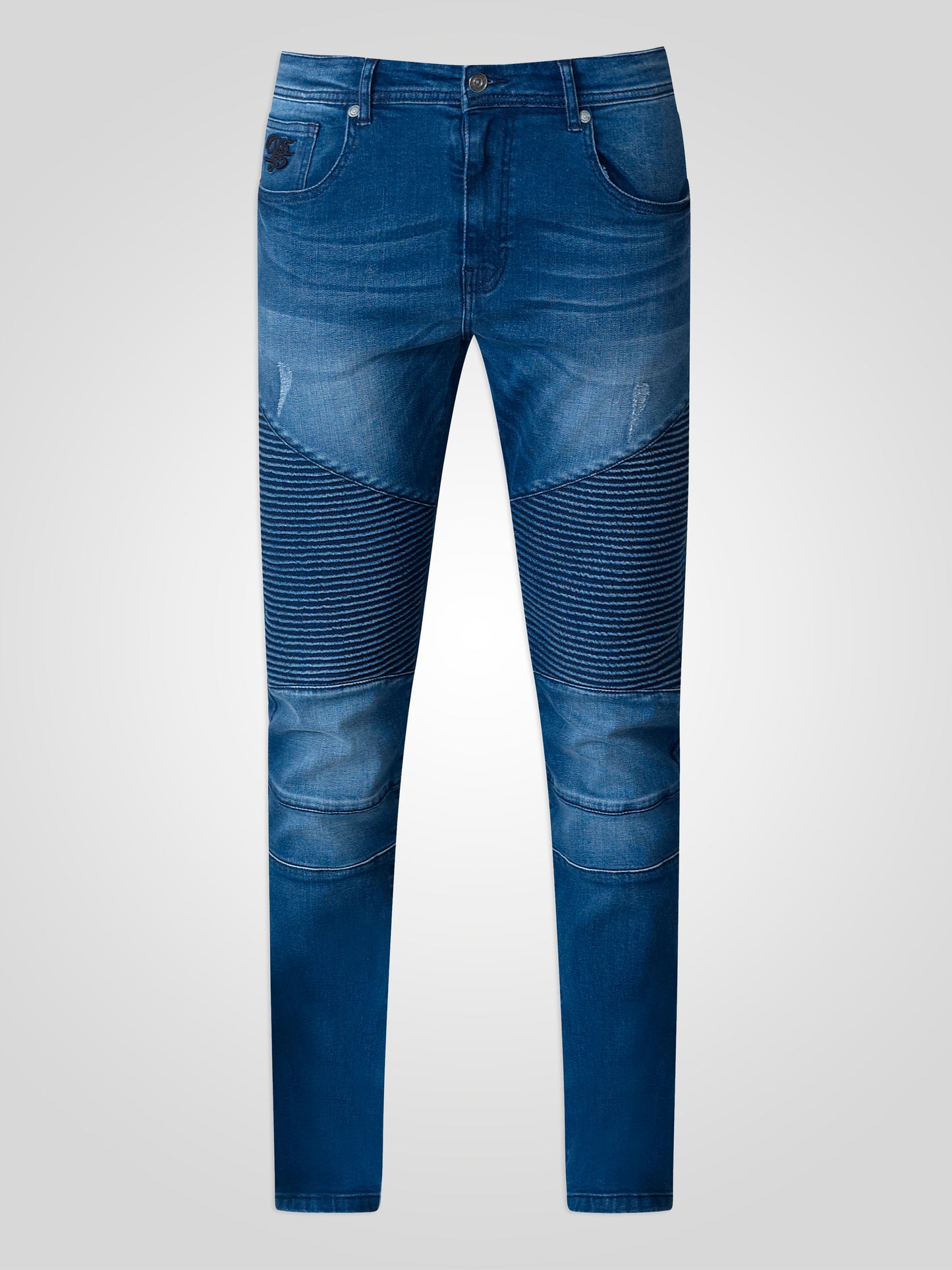 ABRAMS -D555 Dark Vintage Blue Couture Biker Style Jeans