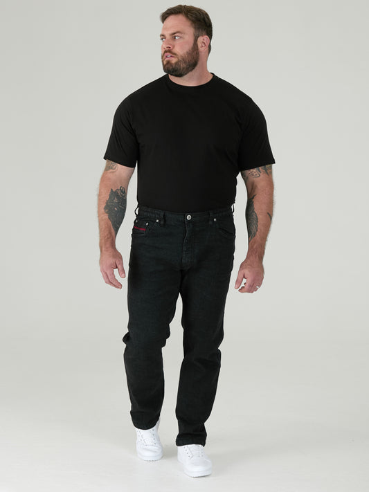 BALFOUR -DUKE Black Relaxed Comfort Fit Stretch Jeans with Elasticated Waist