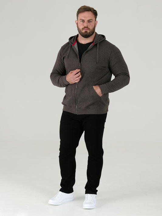 CANTOR-D555 Grey Heavy Weight Zip Through Hooded Sweatshirt