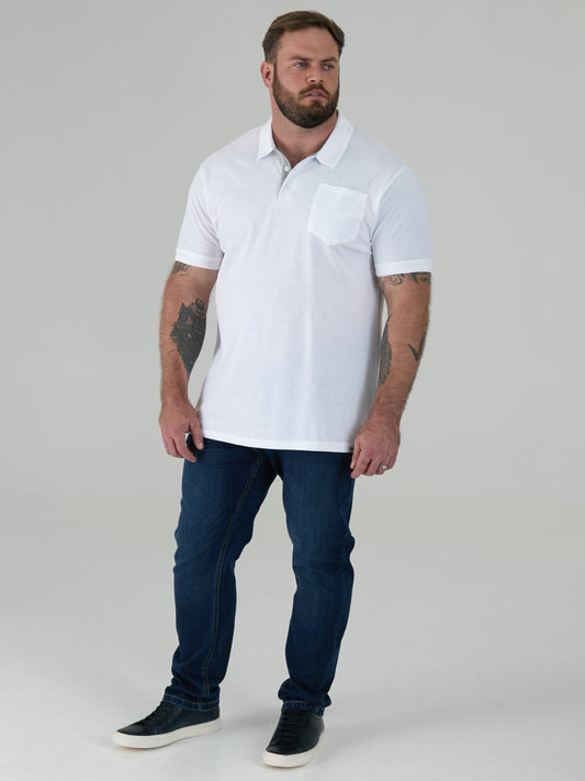GRANT -D555 White Combed Pique Polo Shirt with Pocket