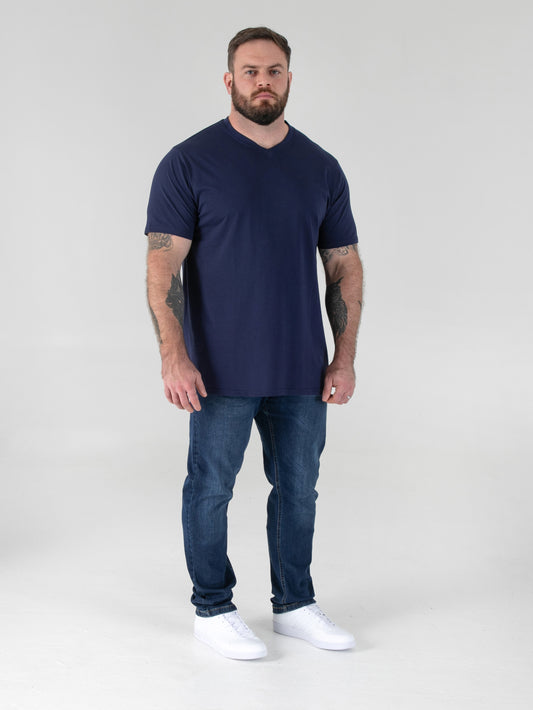 SIGNATURE -D555 Navy Blue Premium Weight Combed Cotton V Neck T-Shirt