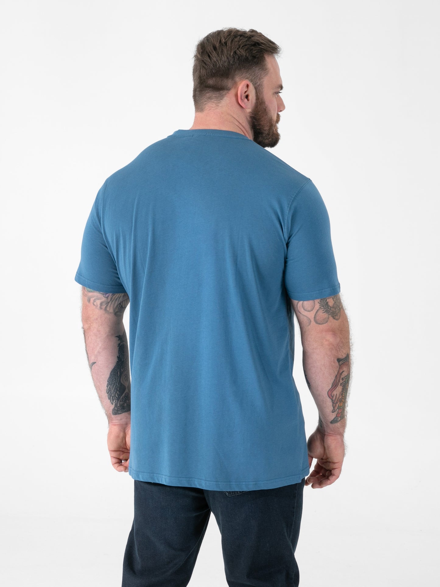 SIGNATURE -D555 Teal Blue Premium Weight Combed Cotton V Neck T-Shirt