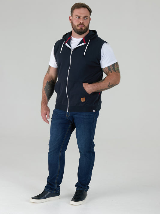 BLAKE-D555 Navy Blue Sleeveless Fleece Hoody