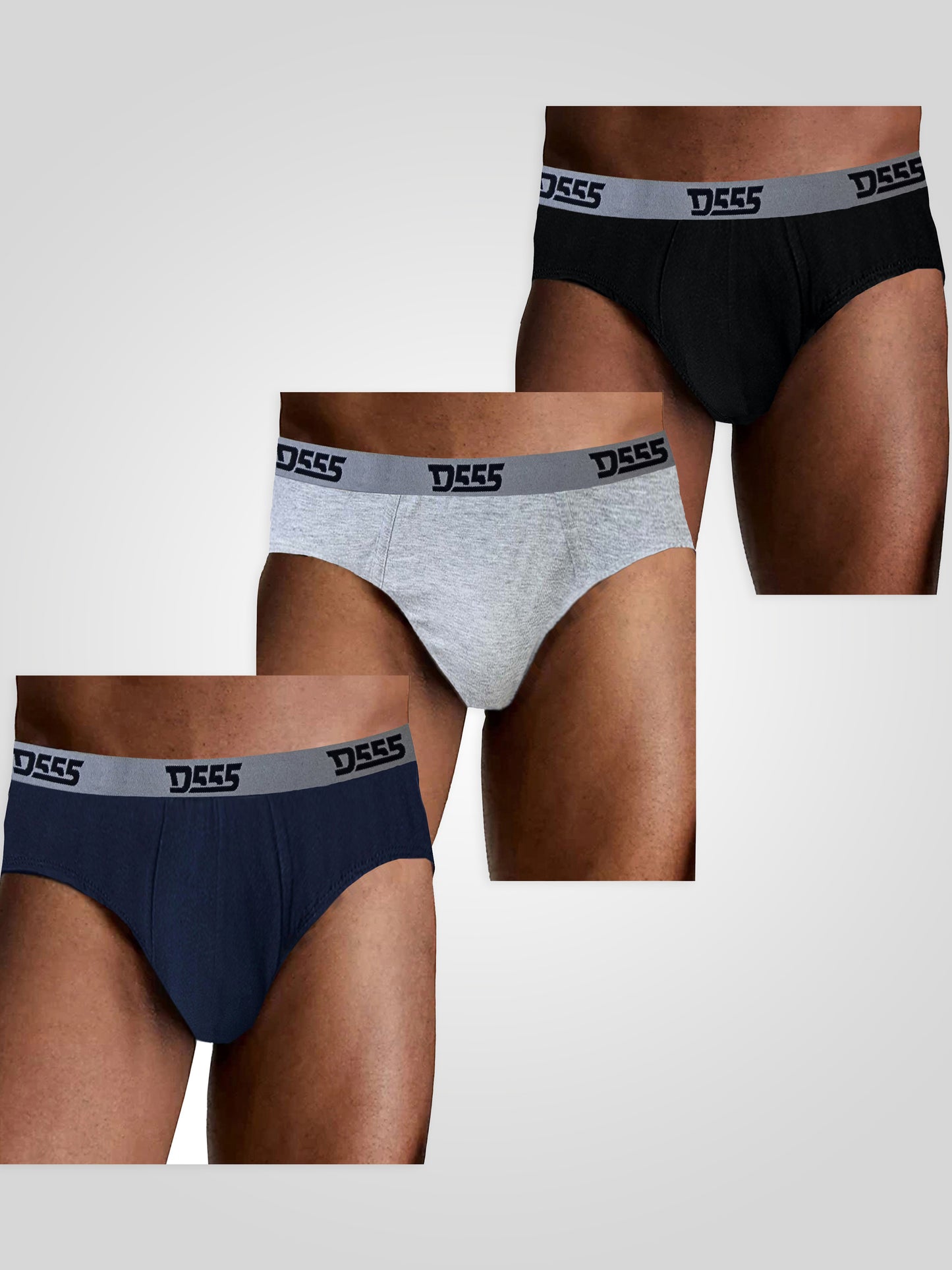 BRIEF -D555 Black/Grey/Navy Pack Of 3 Cotton Brief