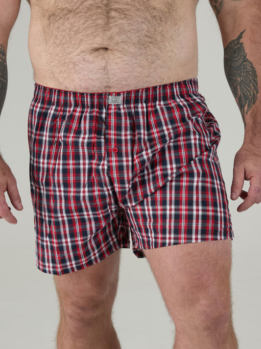 PLAID -D555 Navy/Red Pack Of 2 Woven Boxer Shorts