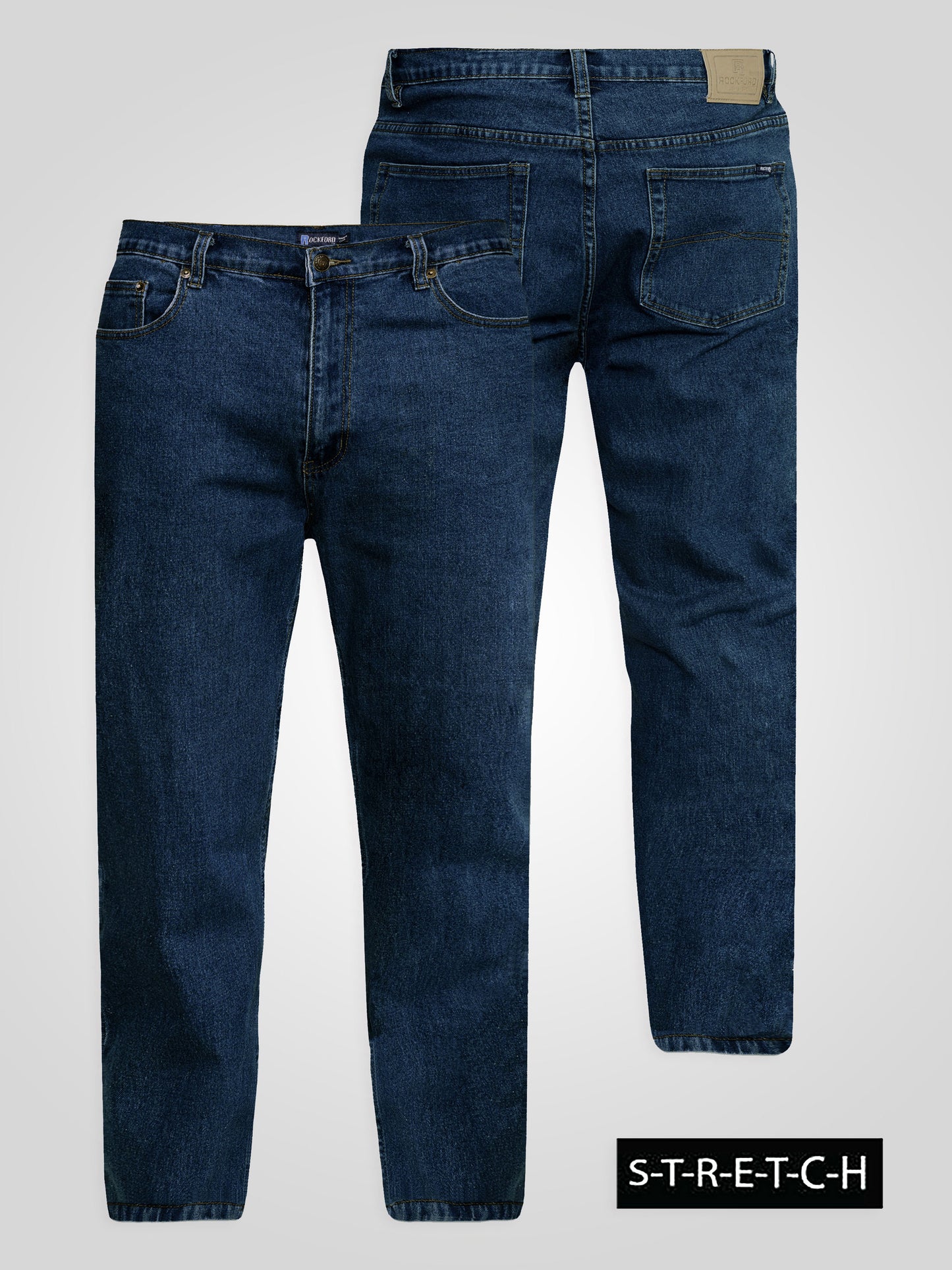 CARLOS -ROCKFORD Blue Stonewash Classic Comfort Fit Stretch Jeans