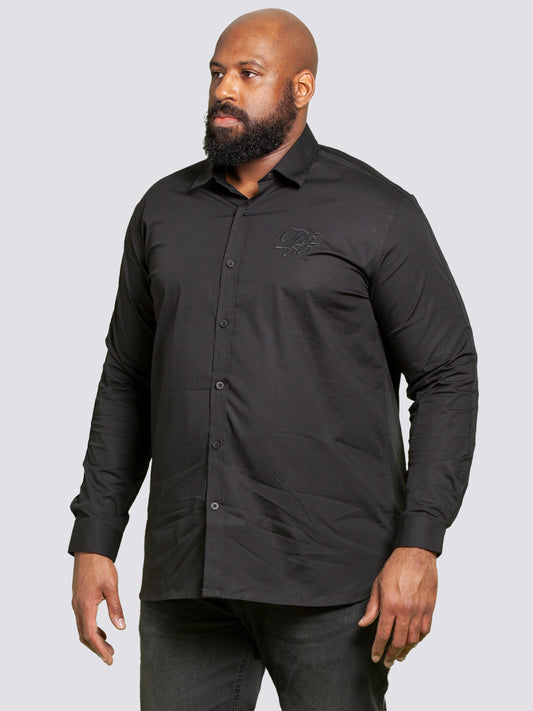 MICHAEL -D555 Black Couture Long Sleeve Stretch Shirt with Taping On Sleeves