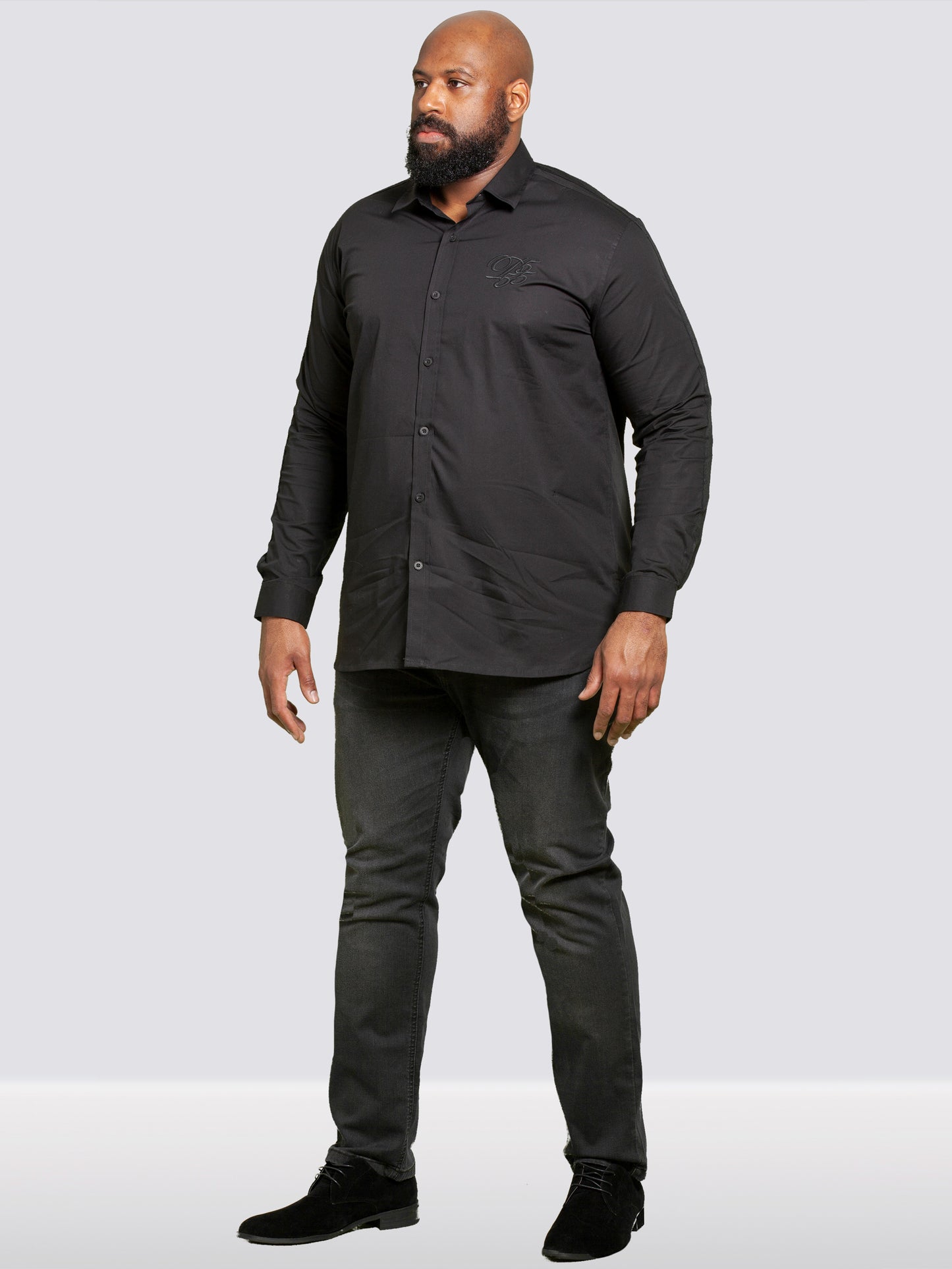 MICHAEL -D555 Black Couture Long Sleeve Stretch Shirt with Taping On Sleeves
