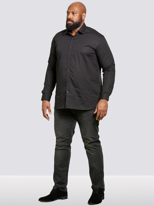 MICHAEL -D555 Black Couture Long Sleeve Stretch Shirt with Taping On Sleeves