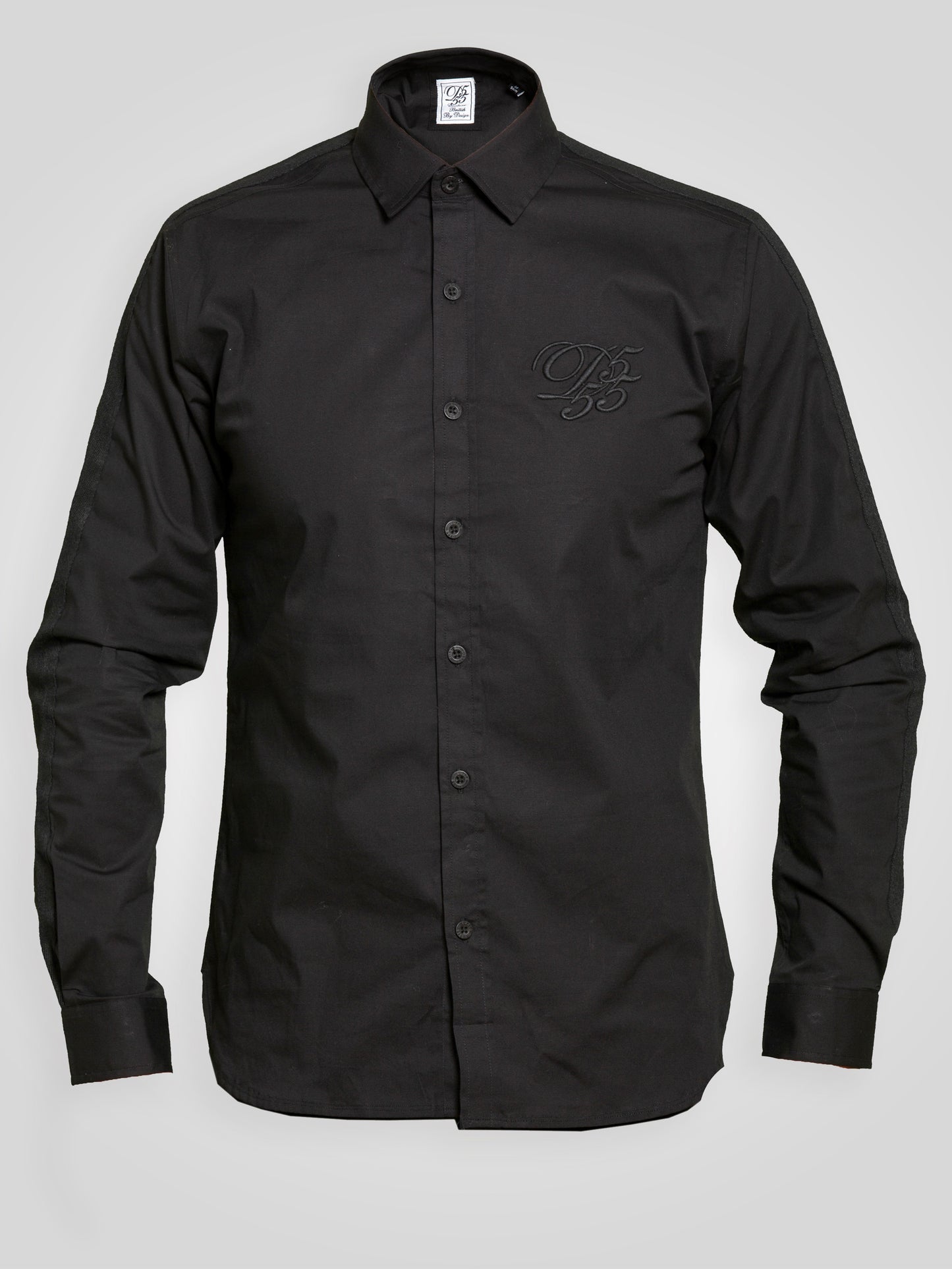 MICHAEL -D555 Black Couture Long Sleeve Stretch Shirt with Taping On Sleeves