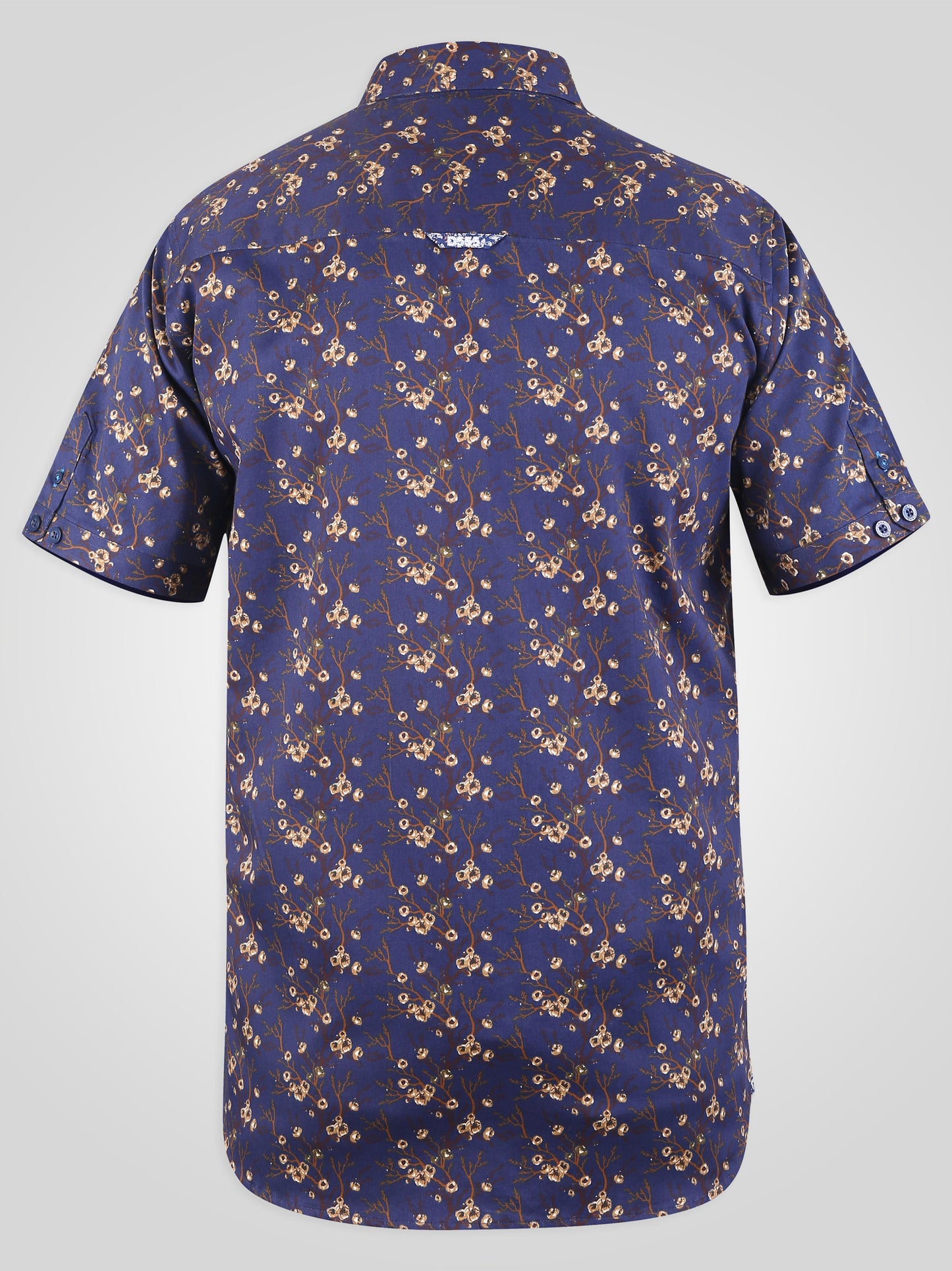 KINGSTON -D555 Navy Blue Floral All Over Print Short Sleeve Shirt with Pocket