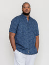 FINDON -D555 Navy Blue Mini All Over Print Short Sleeve Shirt with Pocket